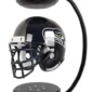 Floating football helmet with black stand and a bird logo on the side.