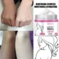 A hand and a leg are shown before and after applying a whitening cream, with the product jar and illustration included in the image.